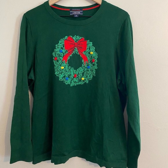 Land's End Christmas Holiday Wreath Sweater 1XL 16W-18W - Picture 1 of 5